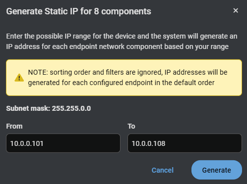 A yellow warning sign with a note that reads "Sorting order and filters are ignored IP addresses will be generated for each configured endpoint in the default order."

AI generated content
