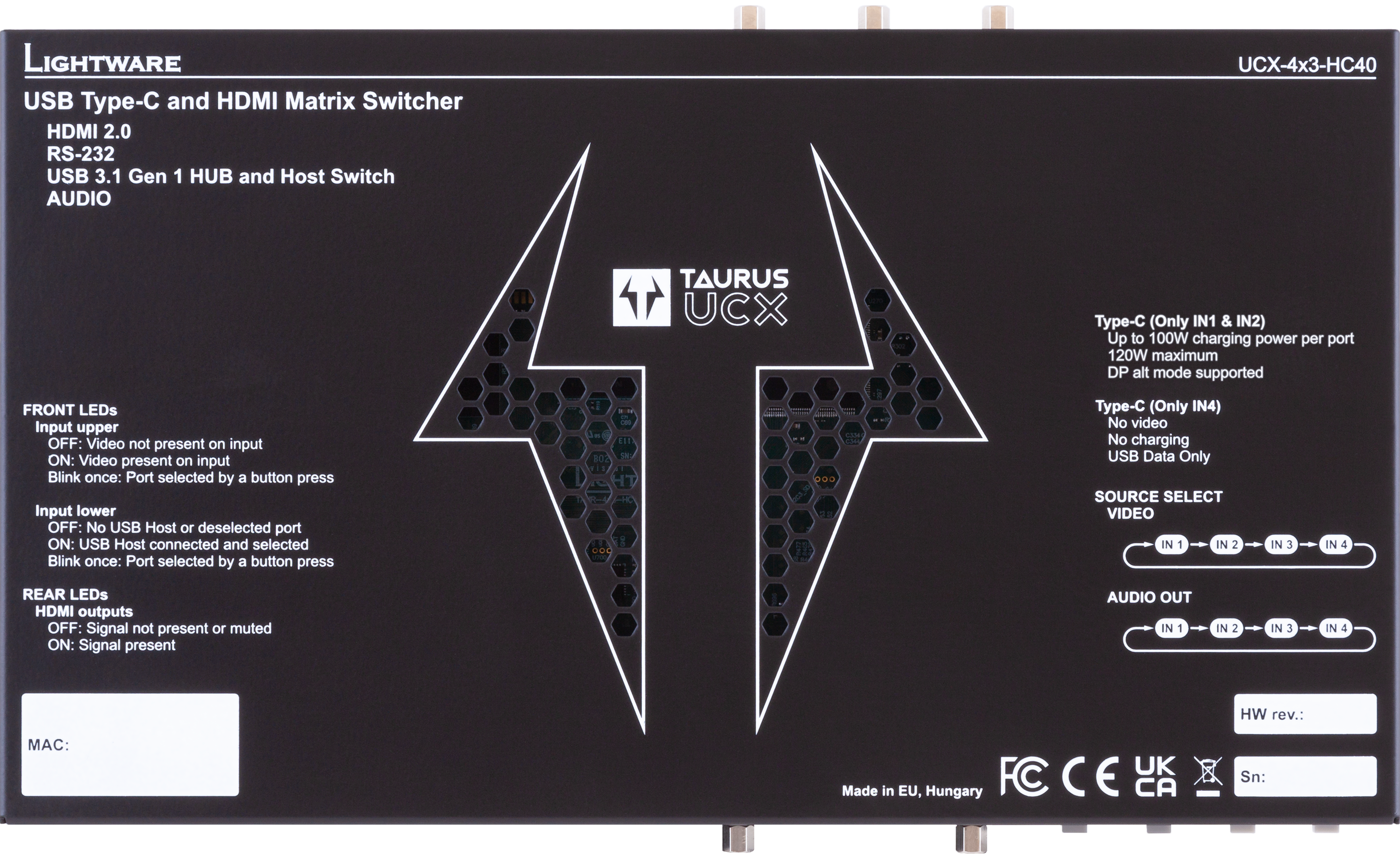 UCX-4x3-HC40 | USB-C & HDMI 2.0 Universal Video Matrix